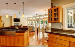 homey open kitchen with warm oak tones