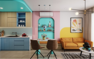 kitchen with pastel-colored accents