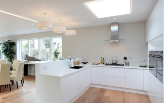 modern white kitchen with high gloss cabinets