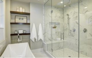 modern white bathroom with glass shower